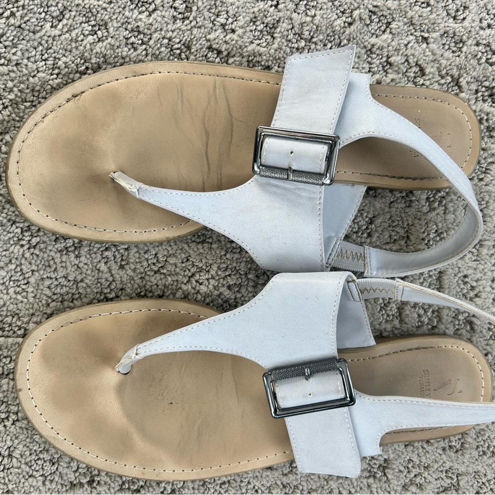 Stradivarius White and Tan Sandals with Buckle